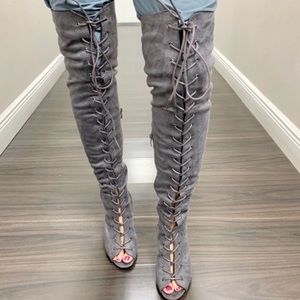 👜Over the Knee Lace Up Gray Boots